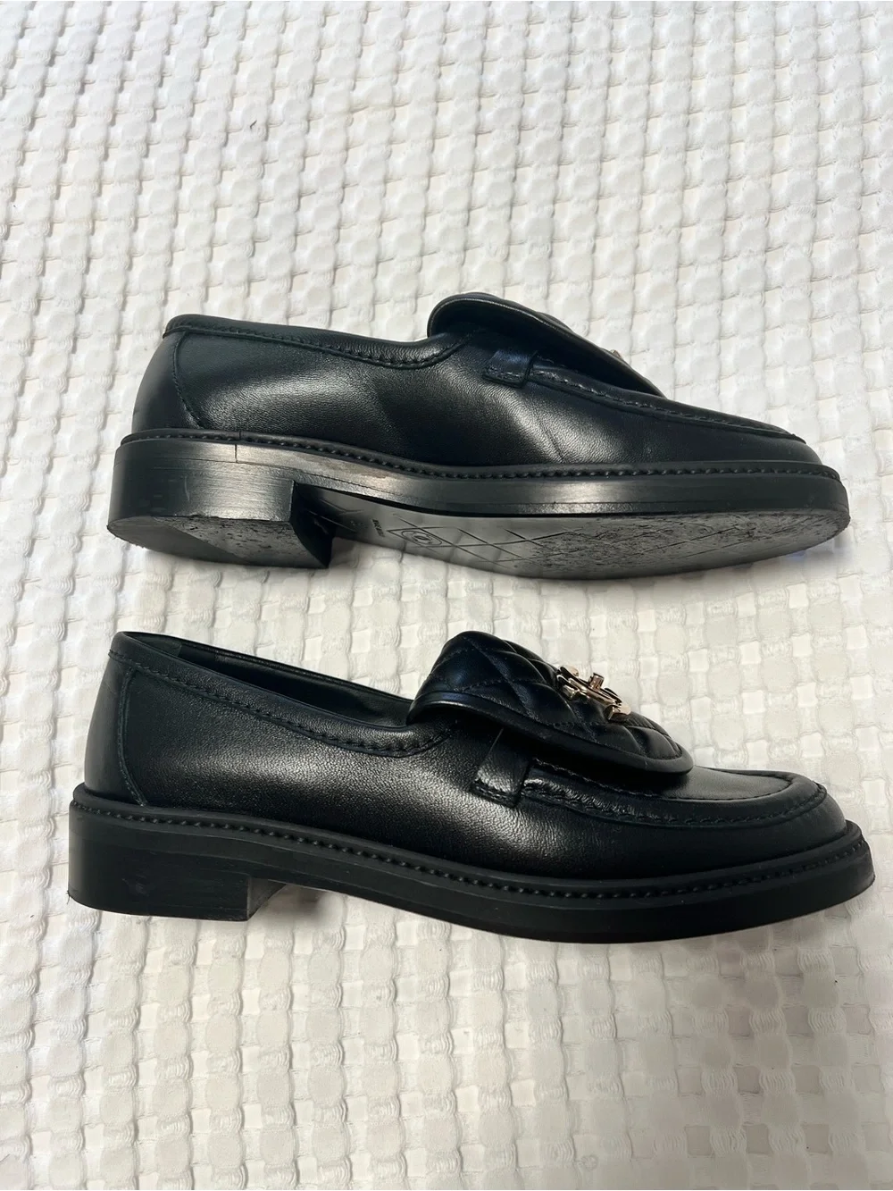 CHANEL Black Quilted Lambskin CC Turnlock Loafers Moccasins